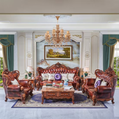 Ensemble de canapés en cuir classique de luxe pour salon dans une couleur de canapé optionnelle